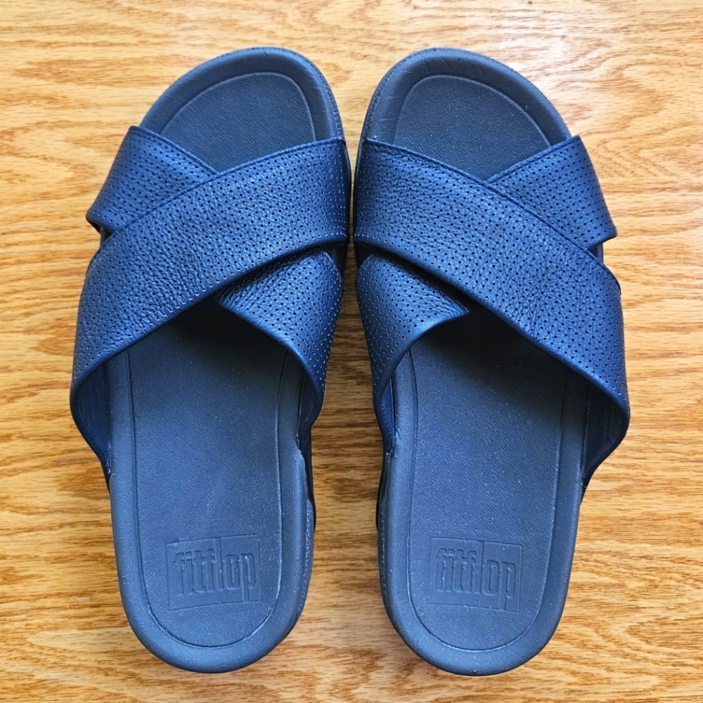 Fitflop Navy Blue Cross-Strap Slide Sandals